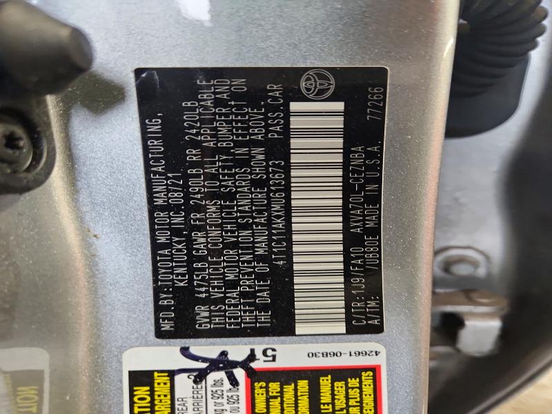 2021 Toyota Camry მანქანა იყიდება აუქციონზე, vin: 4T1C11AKXMU613673, აუქციონის ნომერი: 55634806