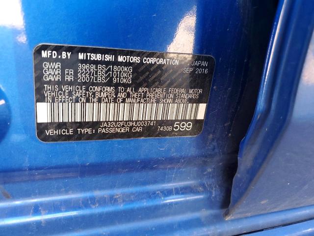 Продаж на аукціоні авто 2017 Mitsubishi Lancer, vin: JA32U2FU3HU003741, номер лоту: 59110106