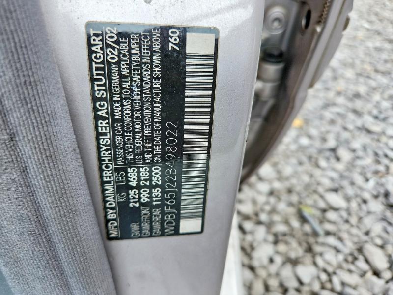 Aukcja sprzedaży 2002 Mercedes-benz E, vin: WDBJF65J22B498022, numer aukcji: 57849196