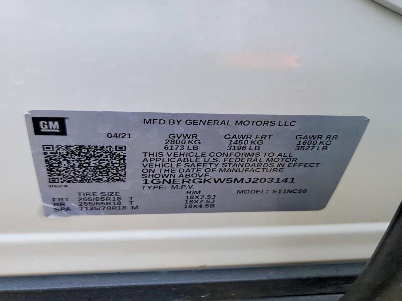 Aukcja sprzedaży 2021 Chevrolet Traverse, vin: 1GNERGKW5MJ203141, numer aukcji: 58307376