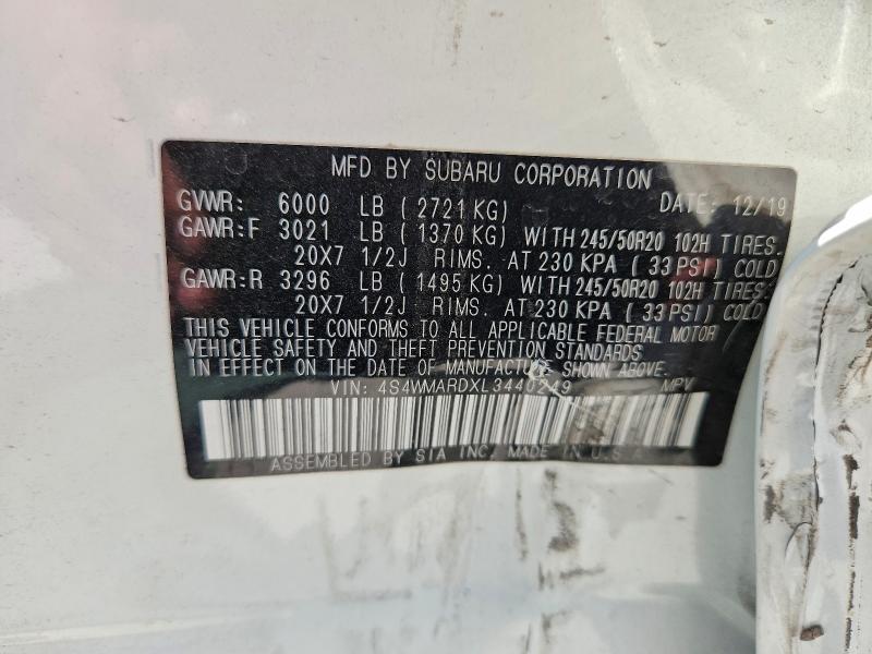 2020 Subaru Ascent მანქანა იყიდება აუქციონზე, vin: 4S4WMARDXL3440249, აუქციონის ნომერი: 56122466