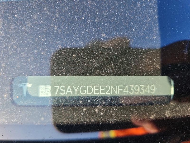 2022 Tesla Model Y მანქანა იყიდება აუქციონზე, vin: 7SAYGDEE2NF439349, აუქციონის ნომერი: 56543086