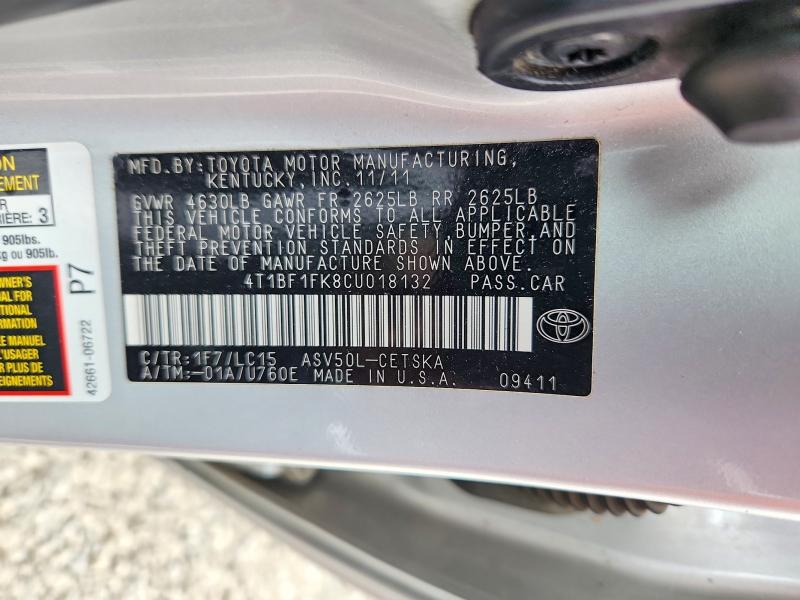 Продажа на аукционе авто 2012 Toyota Camry, vin: 4T1BF1FK8CU018132, номер лота: 56816416