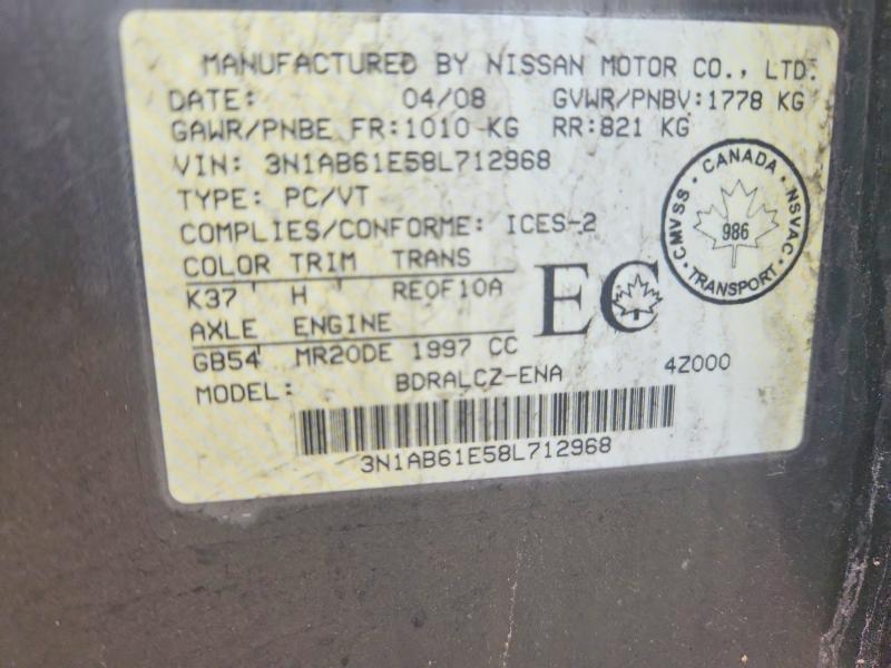 Aukcja sprzedaży 2008 Nissan Sentra, vin: 3N1AB61E58L712968, numer aukcji: 57216366