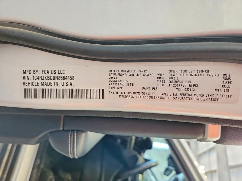 2022 Jeep Grand Cherokee მანქანა იყიდება აუქციონზე, vin: 1C4RJKBG0N8564458, აუქციონის ნომერი: 58919346