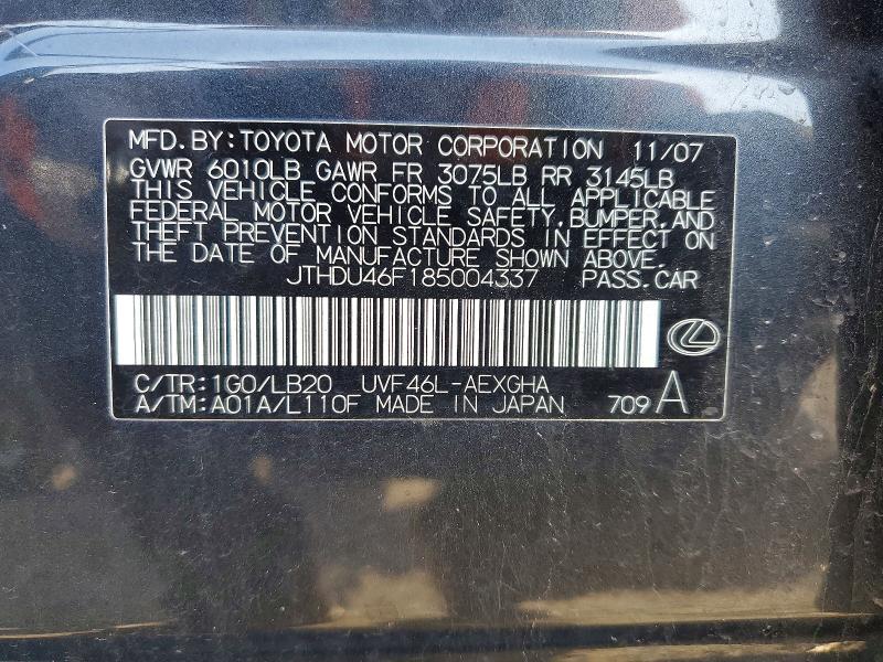 57403696 :رقم المزاد ، JTHDU46F185004337 vin ، 2008 Lexus Ls مزاد بيع