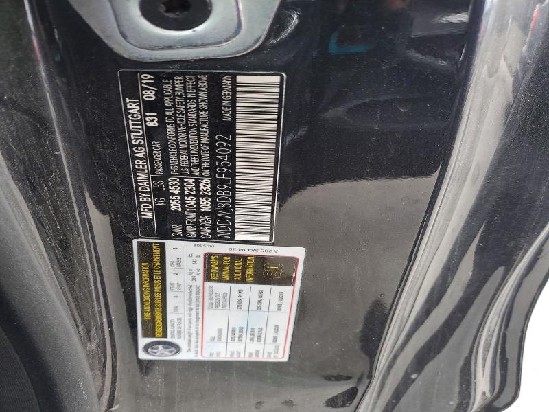 58187056 :رقم المزاد ، WDDWJ8DB9LF954092 vin ، 2020 Mercedes-benz C مزاد بيع