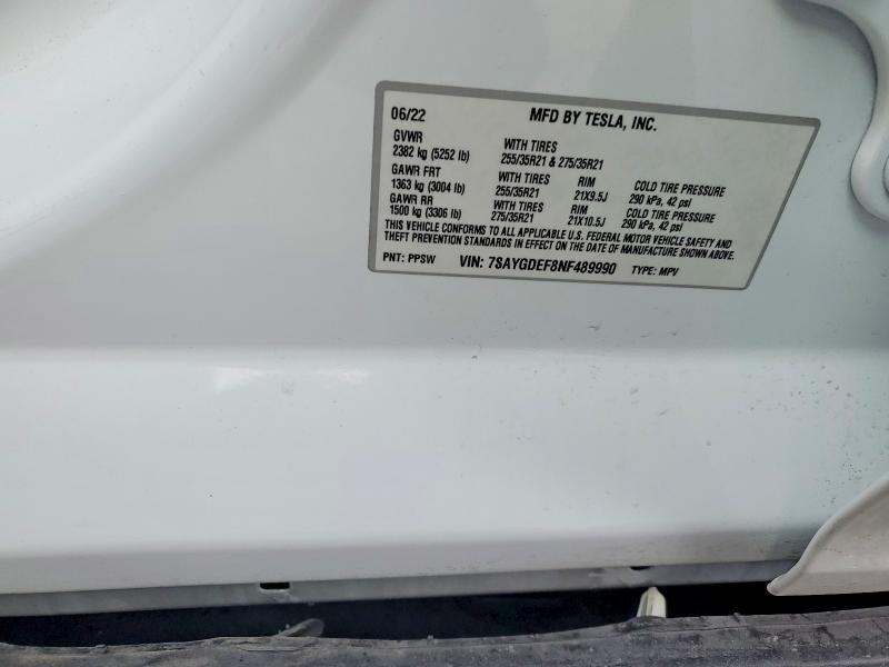 58926286 :رقم المزاد ، 7SAYGDEF8NF489990 vin ، 2022 Tesla Model Y مزاد بيع