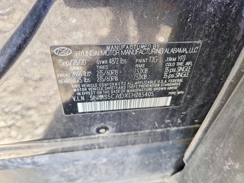 2020 Hyundai Santa Fe მანქანა იყიდება აუქციონზე, vin: 5NMS5CADXLH285405, აუქციონის ნომერი: 57610496