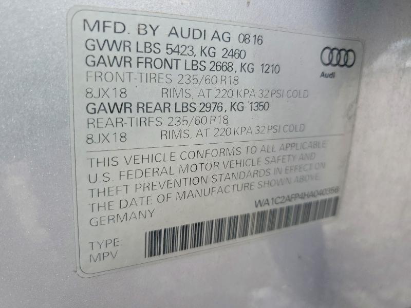 Aukcja sprzedaży 2017 Audi Q5, vin: WA1C2AFP4HA040356, numer aukcji: 57164846