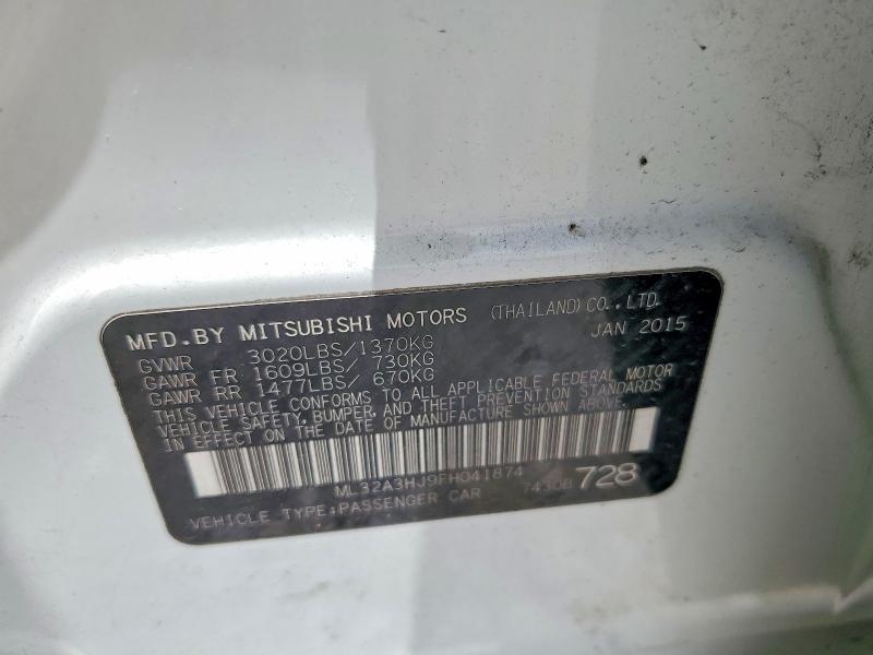 Продажа на аукционе авто 2015 Mitsubishi Mirage, vin: ML32A3HJ9FH041874, номер лота: 58287636