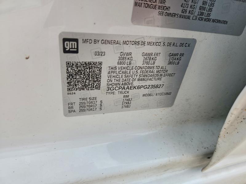 Продаж на аукціоні авто 2023 Chevrolet Silverado, vin: 3GCPAAEK6PG235827, номер лоту: 57519816