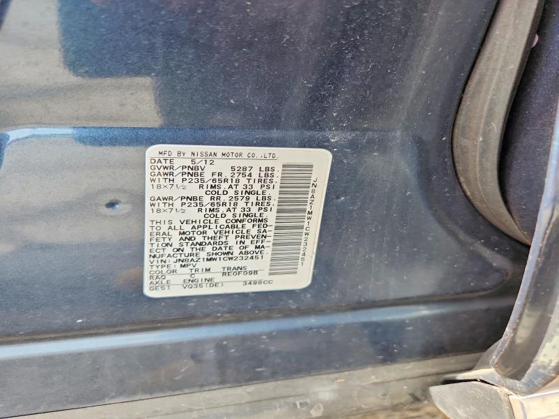 Aukcja sprzedaży 2012 Nissan Murano, vin: JN8AZ1MW1CW232451, numer aukcji: 57203946