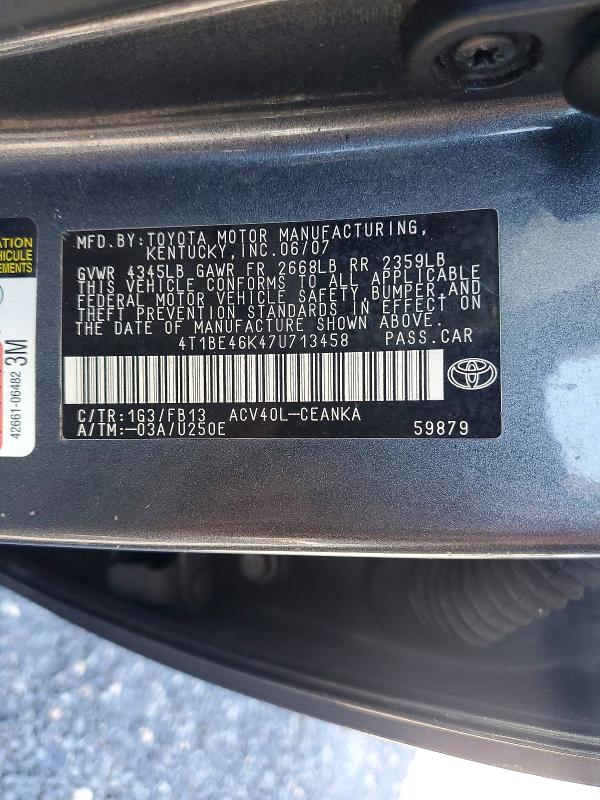 Aukcja sprzedaży 2007 Toyota Camry, vin: 4T1BE46K47U713458, numer aukcji: 57320056