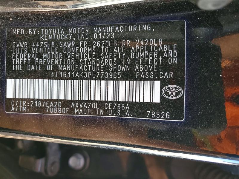 58104146 :رقم المزاد ، 4T1G11AK3PU773965 vin ، 2023 Toyota Camry مزاد بيع