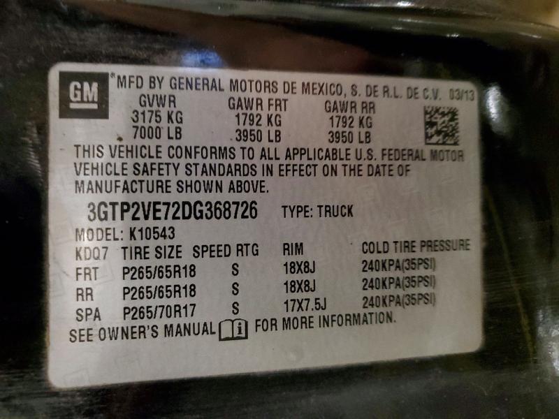 58623816 :رقم المزاد ، 3GTP2VE72DG368726 vin ، 2013 Gmc Sierra مزاد بيع