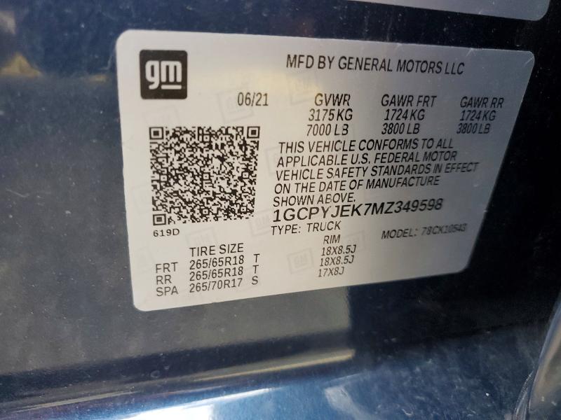 Продажа на аукционе авто 2021 Chevrolet Silverado, vin: 1GCPYJEK7MZ349598, номер лота: 57373416