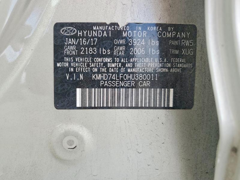 56928016 :رقم المزاد ، KMHD74LF0HU380011 vin ، 2017 Hyundai Elantra مزاد بيع