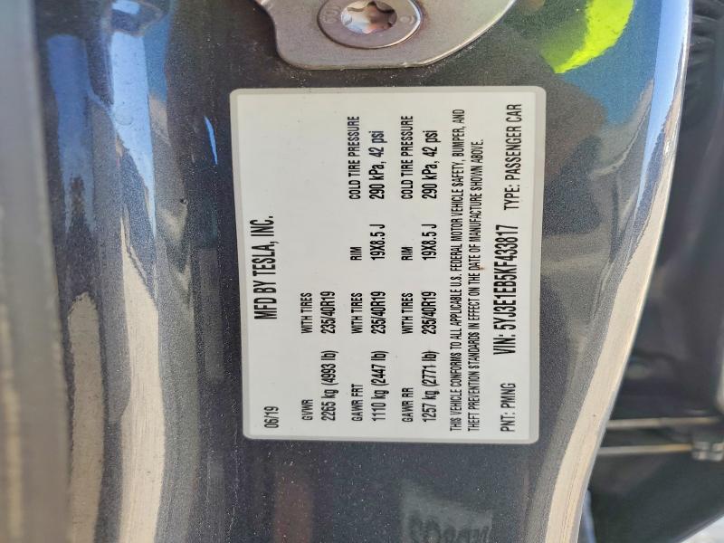 Продажа на аукционе авто 2019 Tesla Model 3, vin: 5YJ3E1EB5KF433817, номер лота: 58810006