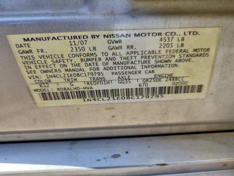 Aukcja sprzedaży 2008 Nissan Altima, vin: 1N4CL21E08C179795, numer aukcji: 52105066