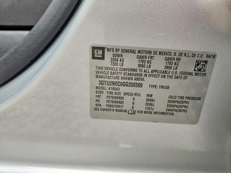 Aukcja sprzedaży 2016 Gmc Sierra, vin: 3GTU2NEC6GG290309, numer aukcji: 56332226