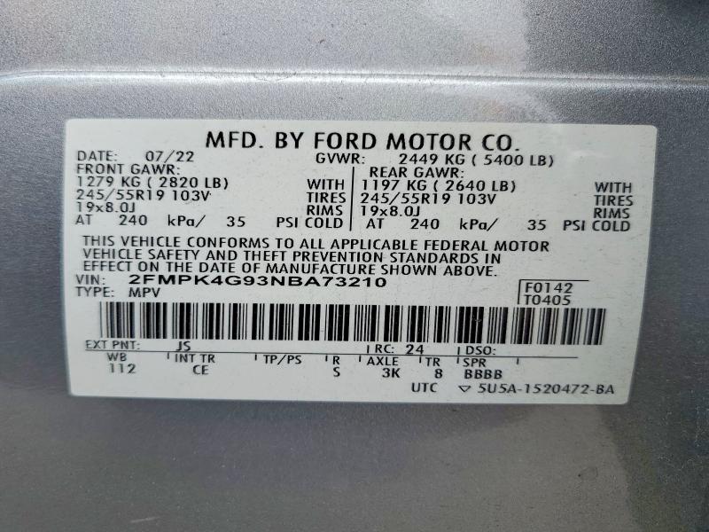 55779266 :رقم المزاد ، 2FMPK4G93NBA73210 vin ، 2022 Ford Edge مزاد بيع