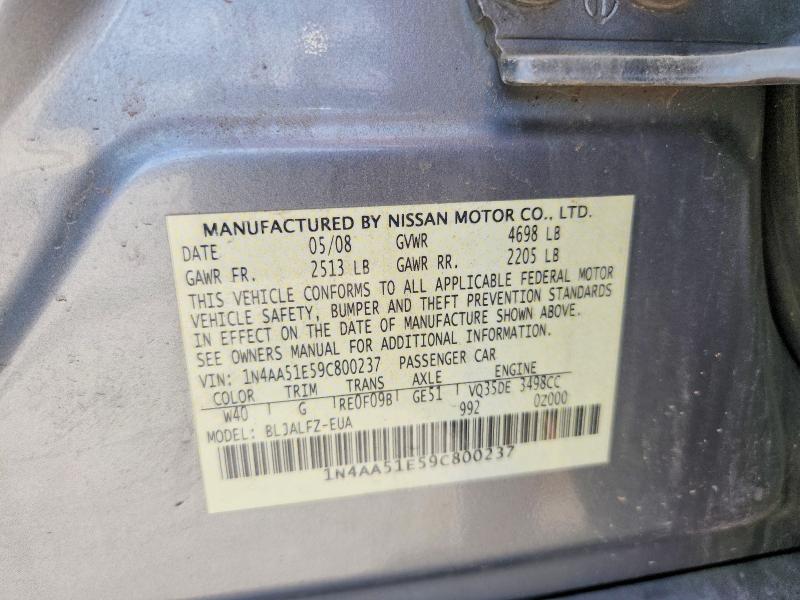 Продажа на аукционе авто 2009 Nissan Maxima, vin: 1N4AA51E59C800237, номер лота: 57248686