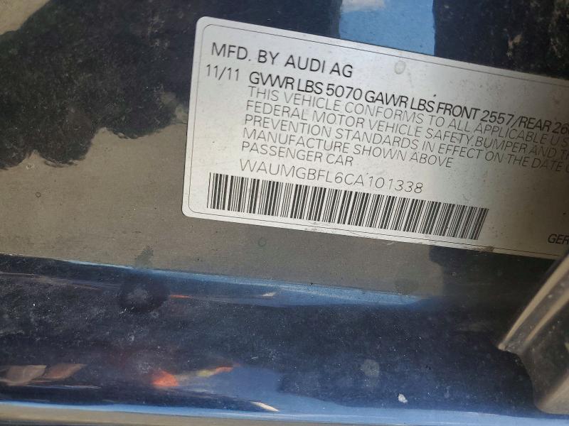 57636856 :رقم المزاد ، WAUMGBFL6CA101338 vin ، 2012 Audi S4 مزاد بيع