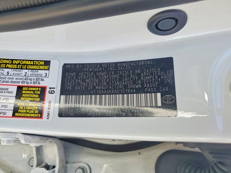58400096 :رقم المزاد ، 4T1DAACK6SU151644 vin ، 2025 Toyota Camry مزاد بيع
