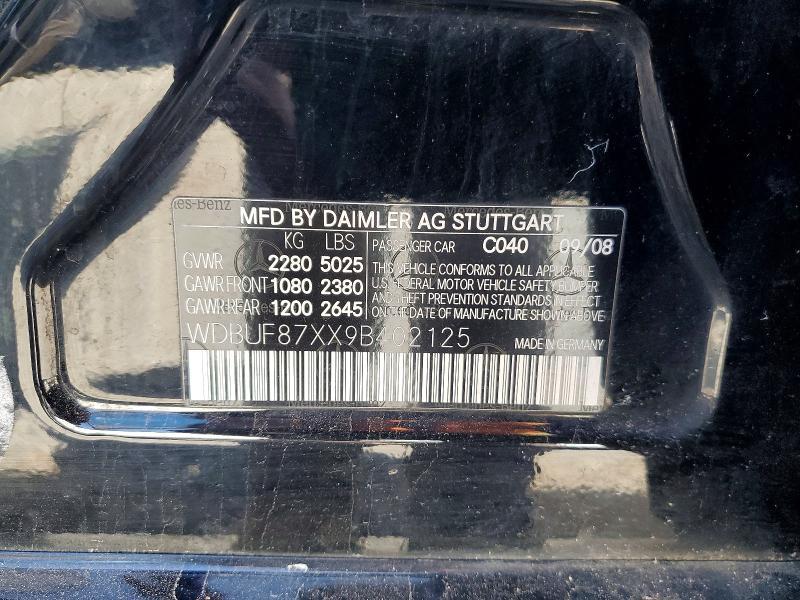 56402306 :رقم المزاد ، WDBUF87XX9B402125 vin ، 2009 Mercedes-benz E مزاد بيع