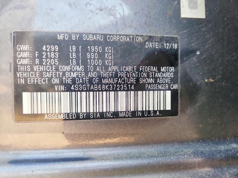 2019 Subaru Impreza მანქანა იყიდება აუქციონზე, vin: 4S3GTAB68K3723514, აუქციონის ნომერი: 56667796