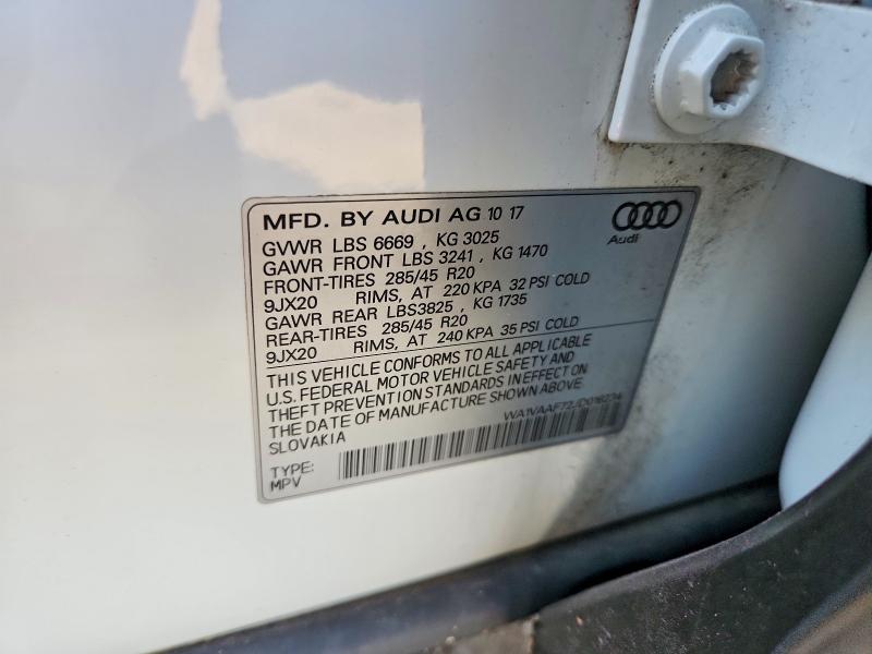 57756896 :رقم المزاد ، WA1VAAF72JD016234 vin ، 2018 Audi Q7 مزاد بيع