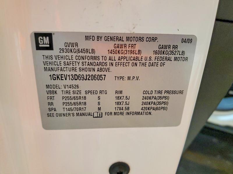 58371346 :رقم المزاد ، 1GKEV13D69J206057 vin ، 2009 Gmc Acadia مزاد بيع