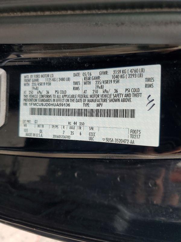 Aukcja sprzedaży 2017 Ford Escape, vin: 1FMCU9JD0HUA59136, numer aukcji: 56794396