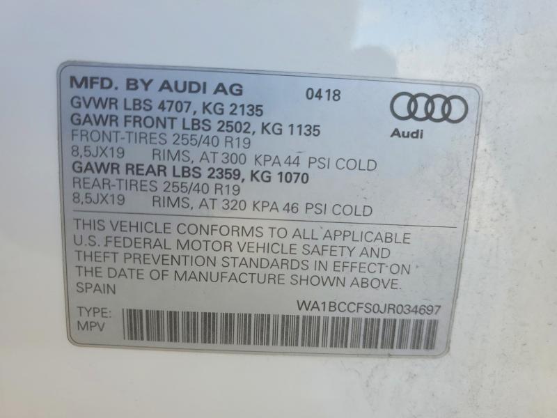 Aukcja sprzedaży 2018 Audi Q3, vin: WA1BCCFS0JR034697, numer aukcji: 57489606