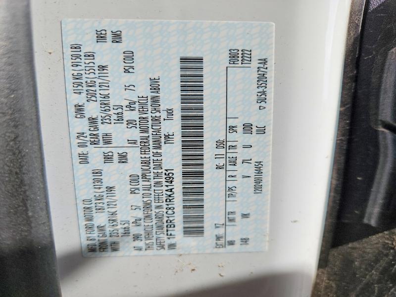 Продаж на аукціоні авто 2024 Ford Transit, vin: 1FTBR1C81RKA14951, номер лоту: 56110136