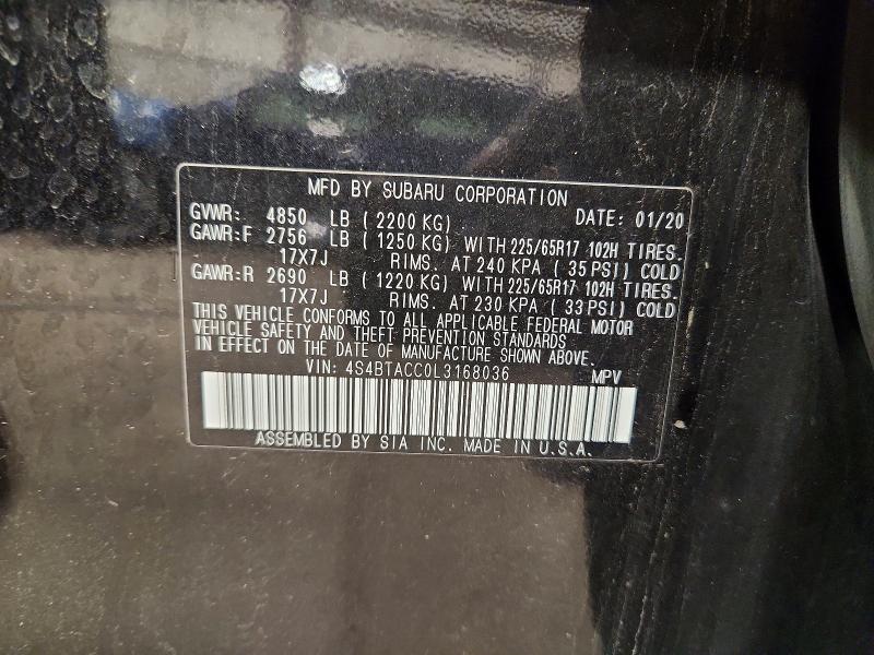 Aukcja sprzedaży 2020 Subaru Outback, vin: 4S4BTACC0L3168036, numer aukcji: 57697076