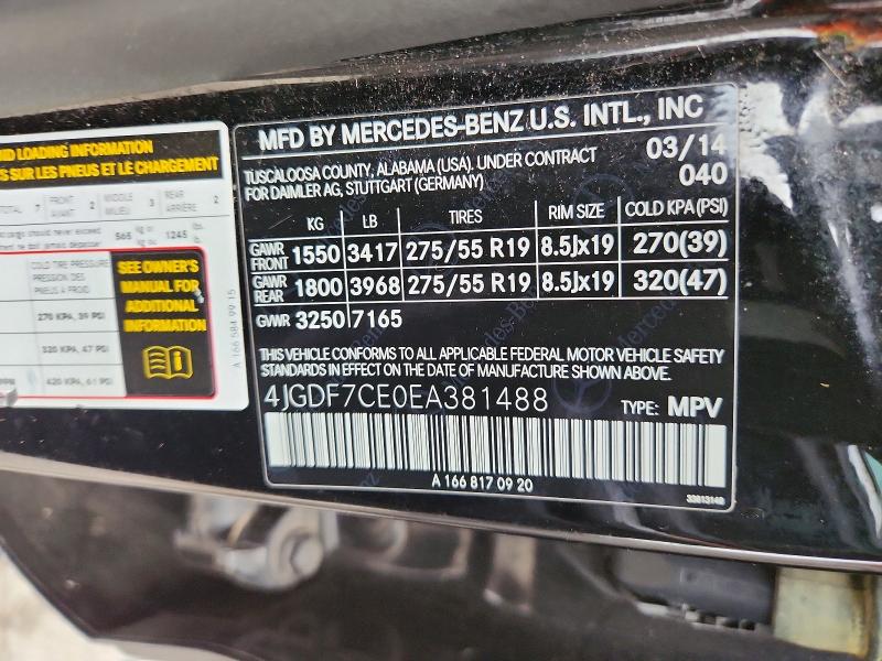 58393646 :رقم المزاد ، 4JGDF7CE0EA381488 vin ، 2014 Mercedes-benz Gl مزاد بيع