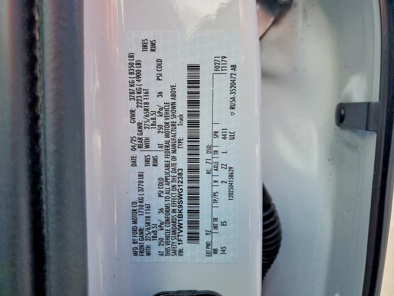 2025 Ford F150 მანქანა იყიდება აუქციონზე, vin: 1FTVW1BK9SWG12383, აუქციონის ნომერი: 57925466