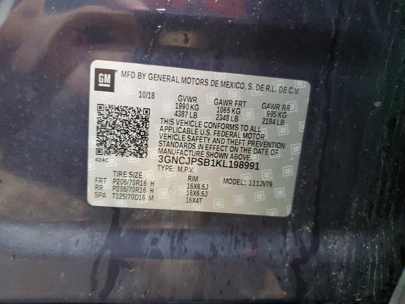 57506376 :رقم المزاد ، 3GNCJPSB1KL198991 vin ، 2019 Chevrolet Trax مزاد بيع
