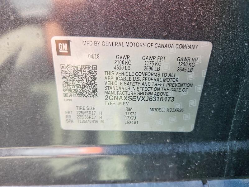 Продаж на аукціоні авто 2018 Chevrolet Equinox, vin: 2GNAXSEVXJ6316473, номер лоту: 55594616