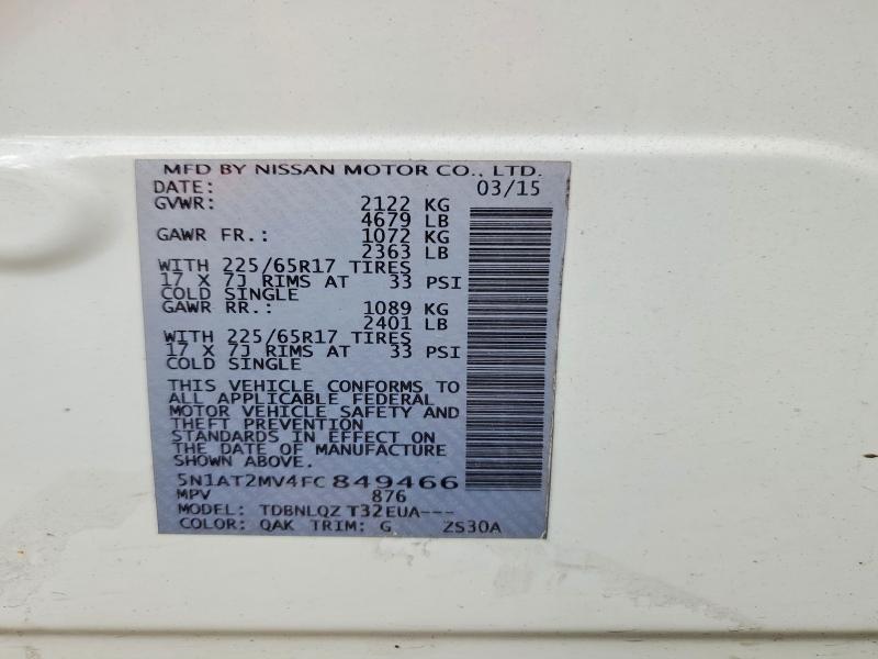 Aukcja sprzedaży 2015 Nissan Rogue, vin: 5N1AT2MV4FC849466, numer aukcji: 58573166