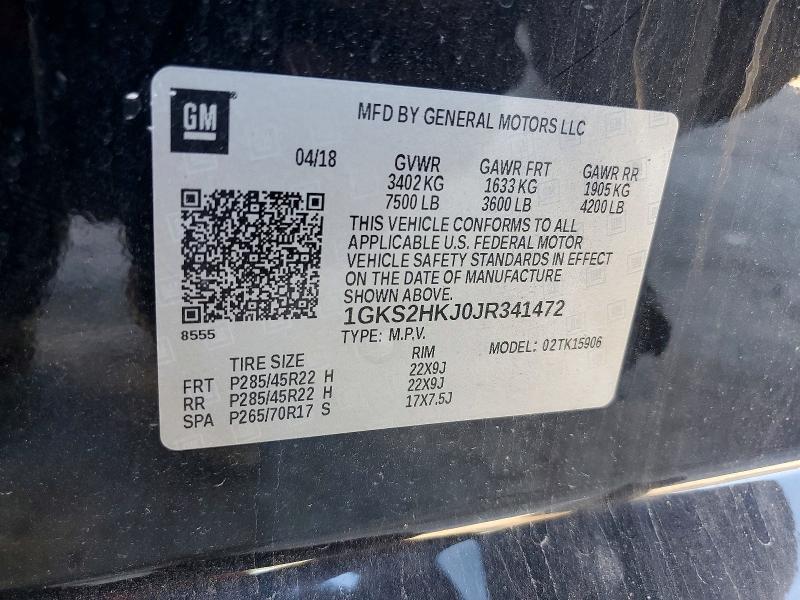 2018 Gmc Yukon Xl მანქანა იყიდება აუქციონზე, vin: 1GKS2HKJ0JR341472, აუქციონის ნომერი: 55758396