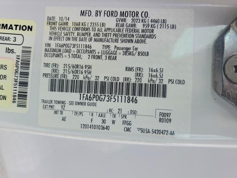 2015 Ford Fusion მანქანა იყიდება აუქციონზე, vin: 1FA6P0G73F5111846, აუქციონის ნომერი: 57409546