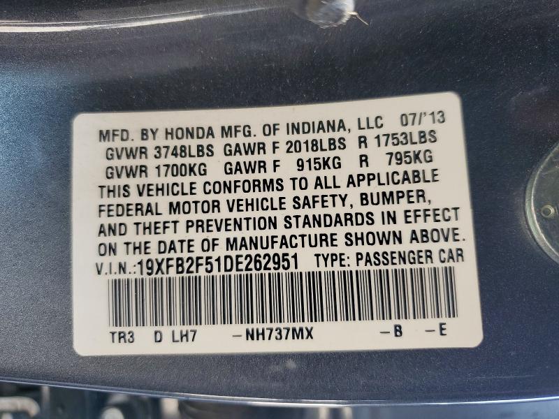 Aukcja sprzedaży 2013 Honda Civic, vin: 19XFB2F51DE262951, numer aukcji: 55639796