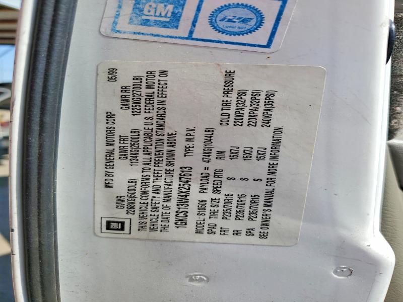 56186976 :رقم المزاد ، 1GKCS13W4X2547613 vin ، 1999 Gmc Jimmy مزاد بيع