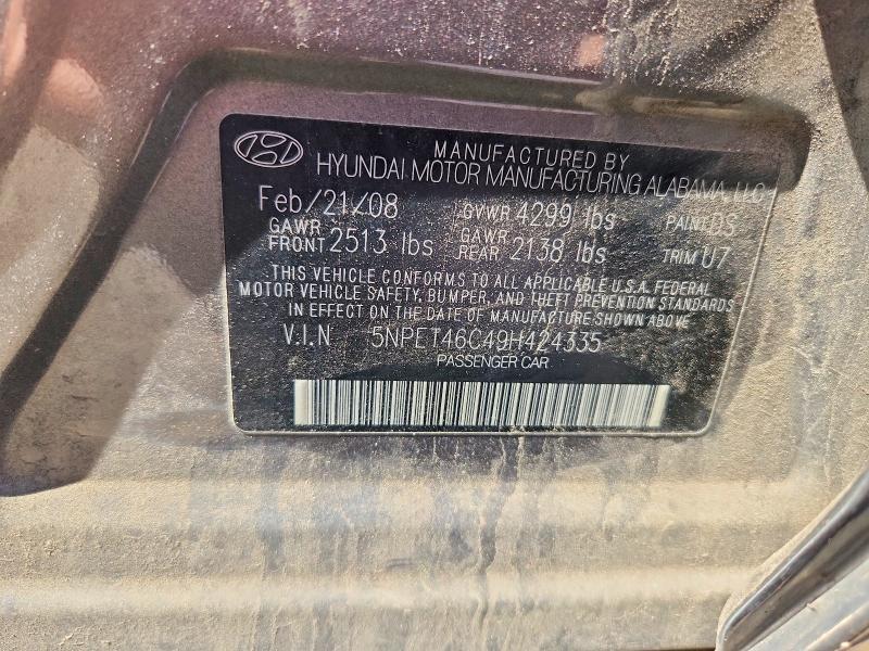 55223146 :رقم المزاد ، 5NPET46C49H424335 vin ، 2009 Hyundai Sonata مزاد بيع