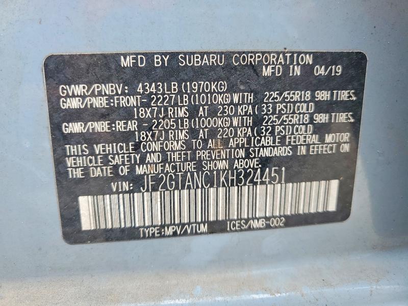 Продажа на аукционе авто 2019 Subaru Crosstrek, vin: JF2GTANC1KH324451, номер лота: 55334156