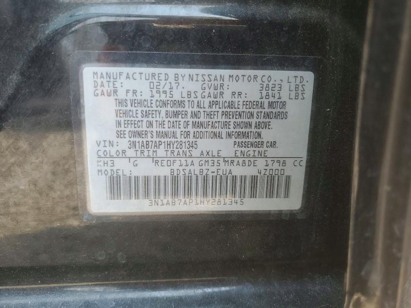 Aukcja sprzedaży 2017 Nissan Sentra, vin: 3N1AB7AP1HY281345, numer aukcji: 58634556