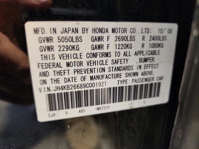 58209626 :رقم المزاد ، JH4KB26689C001921 vin ، 2009 Acura Rl مزاد بيع